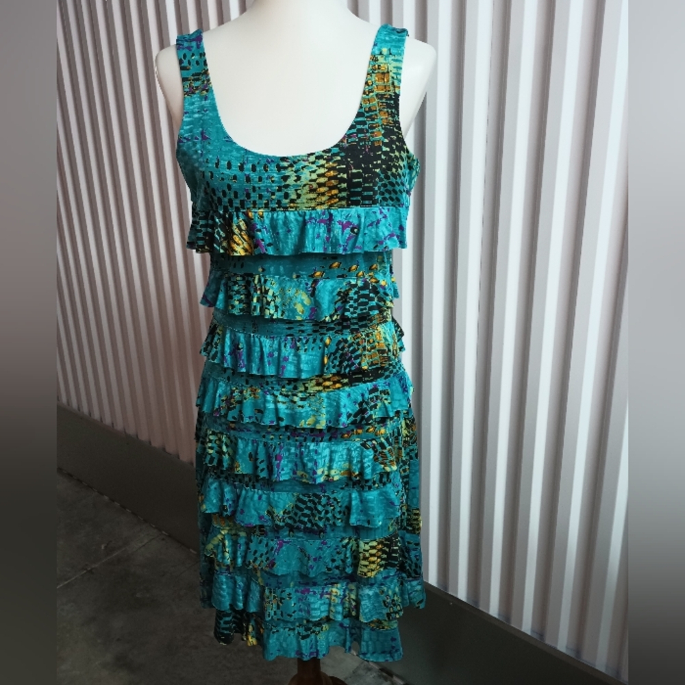 Vibrant Teal Ruffle Midi Dress